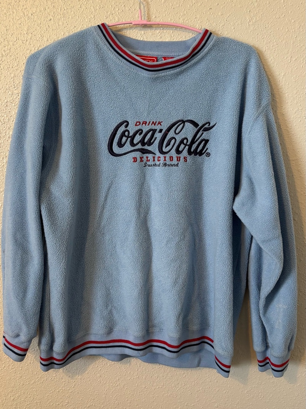 Coca Cola Light Blue Crewneck Fleece with Red & Navy Accents
